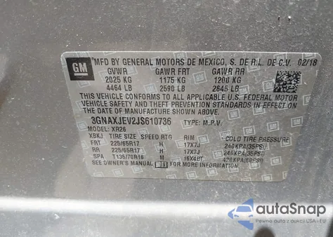 2018 Chevrolet Equinox Lt from USA, damaged, VIN 3GNAXJEV2JS610736